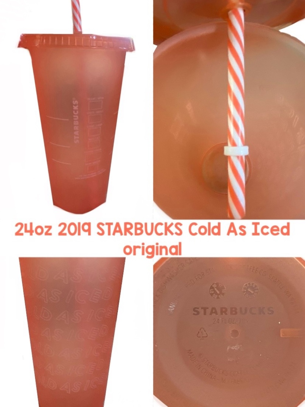Starbucks Coral Pink Reusable Cold Cup with Original Striped Straw